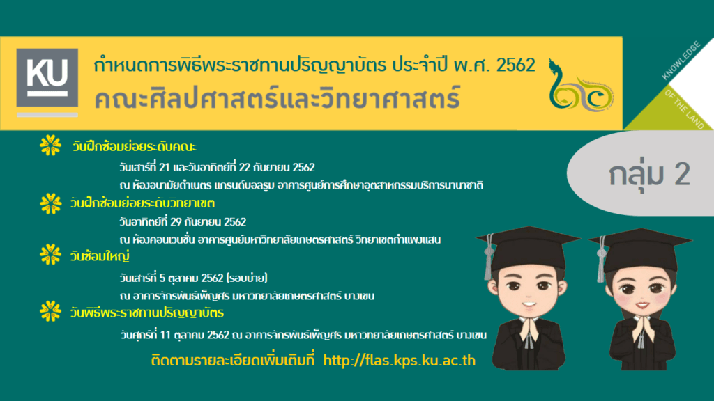 กำหนดการฝึกซ้อมย่อยพิธีพระราชทานปริญญาบัตร ประจำปี พ.ศ.2562 คณะศิลปศาสตร์และวิทยาศาสตร์